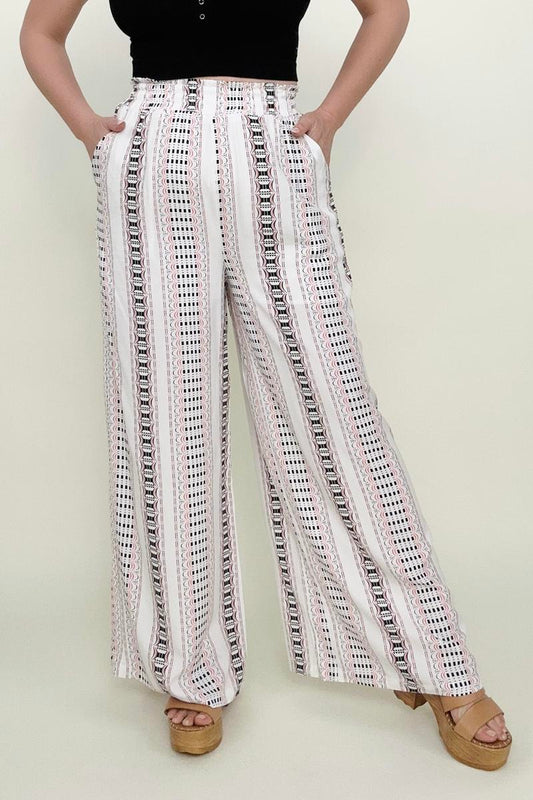 Geo Stripe Smocked Wide Leg Pants