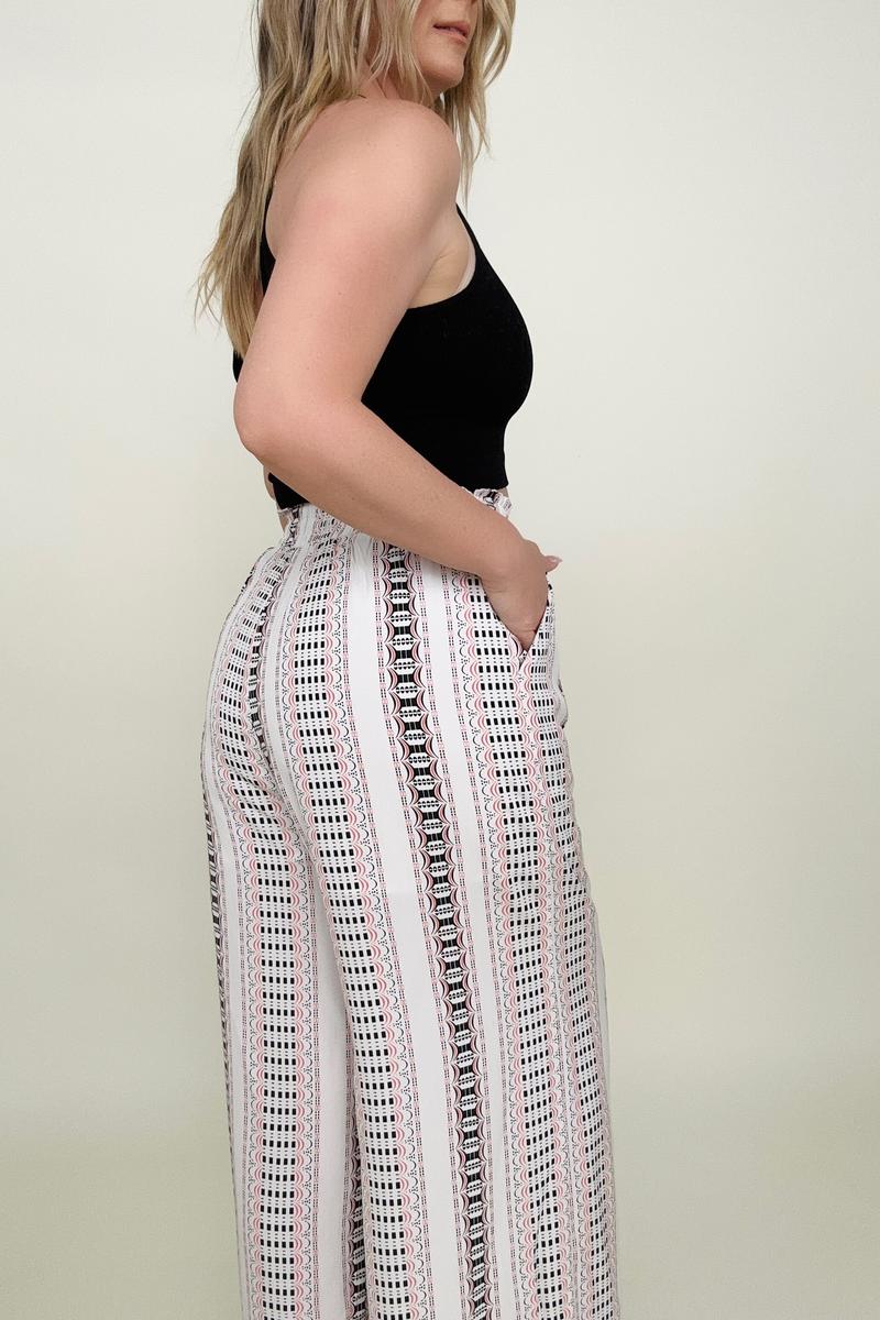 Geo Stripe Smocked Wide Leg Pants