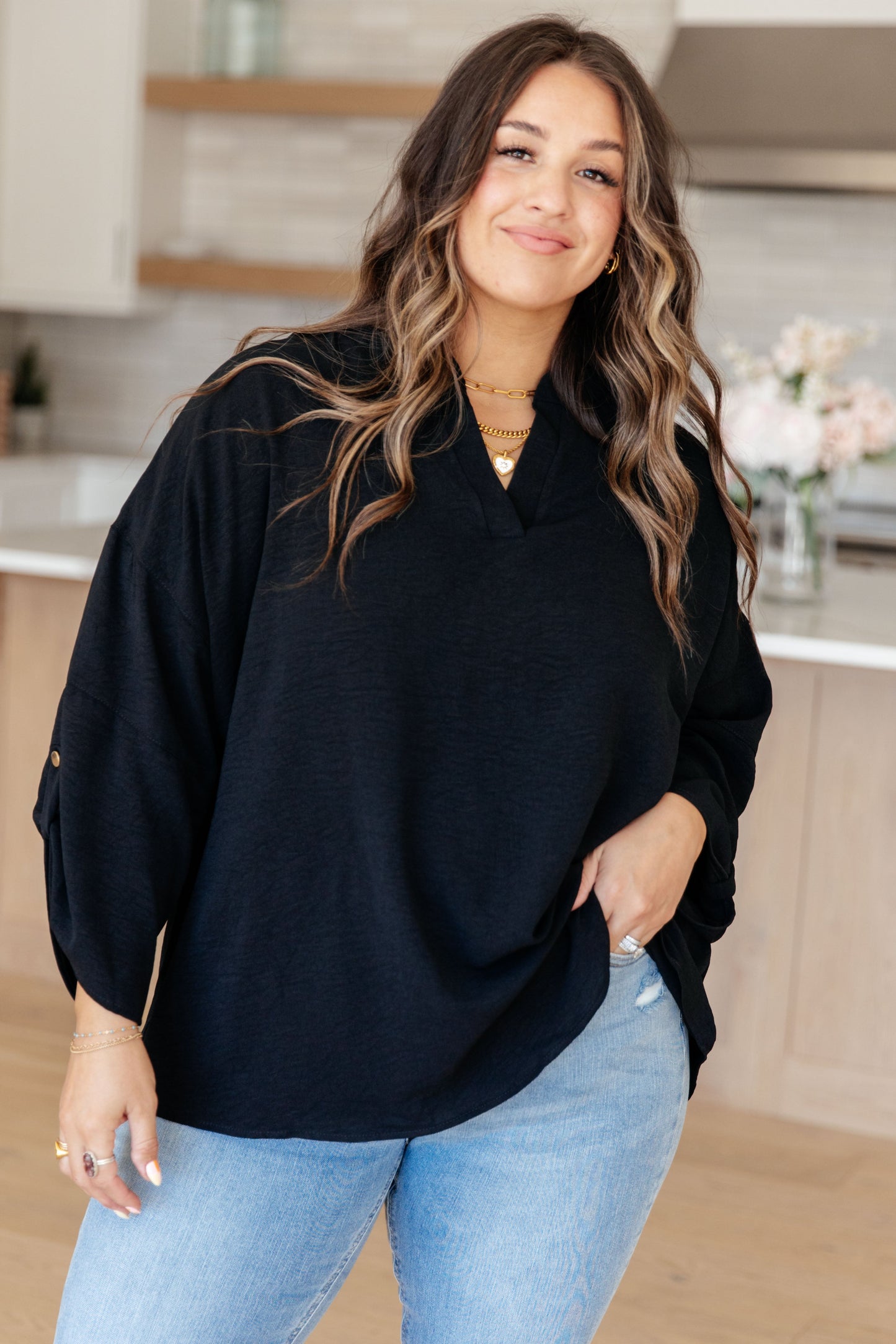 Midnight In Manhattan V-Neck Blouse