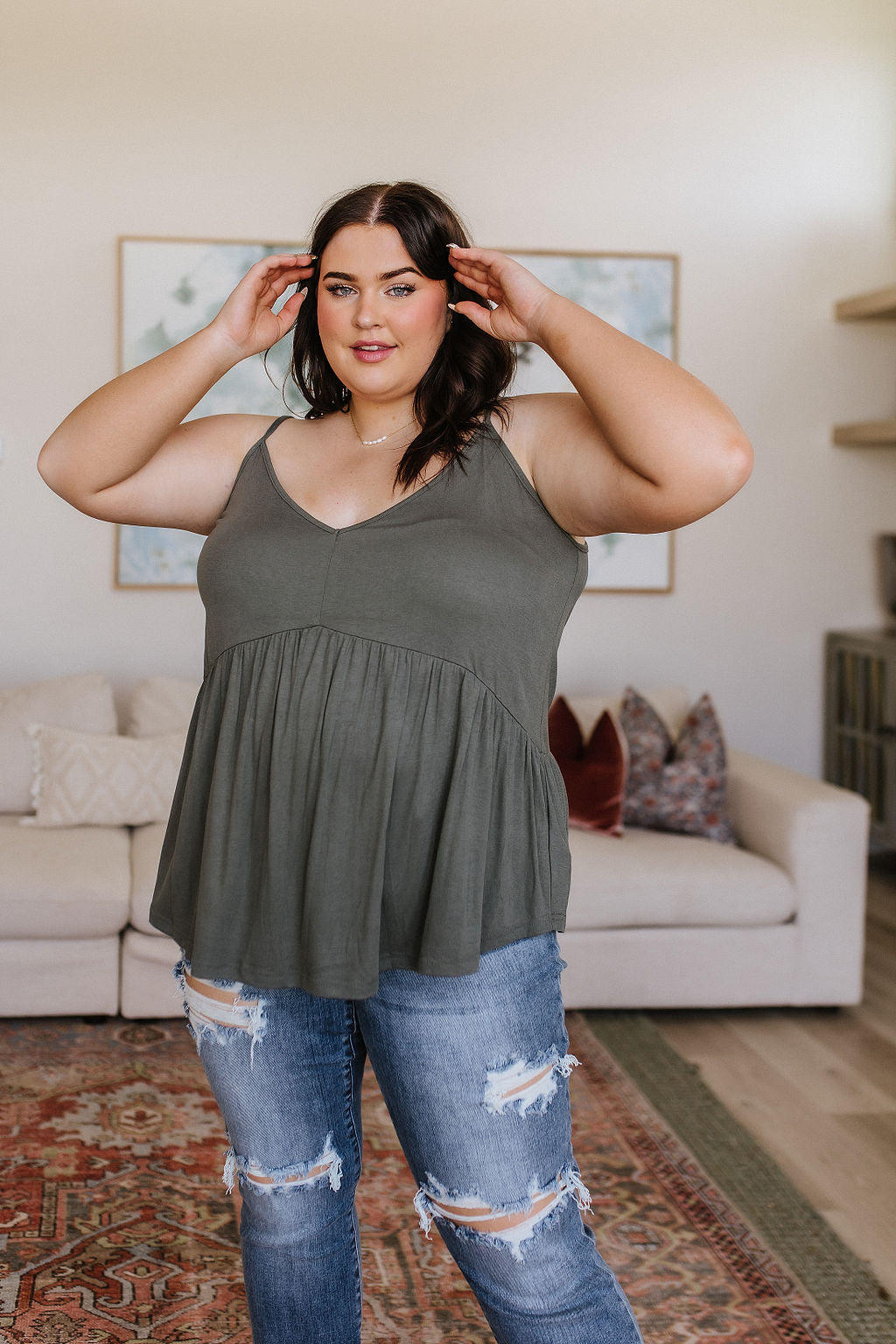 Loving V-Neck Cami in Olive