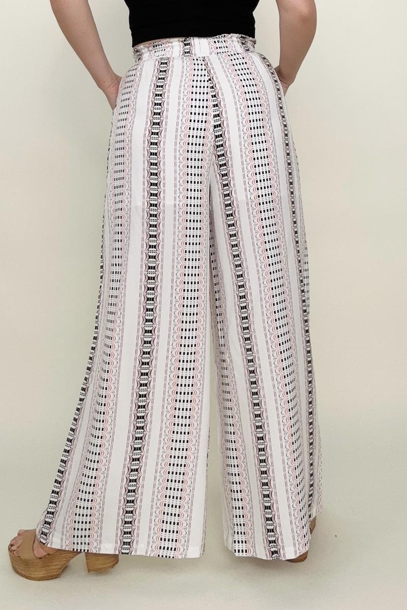 Geo Stripe Smocked Wide Leg Pants