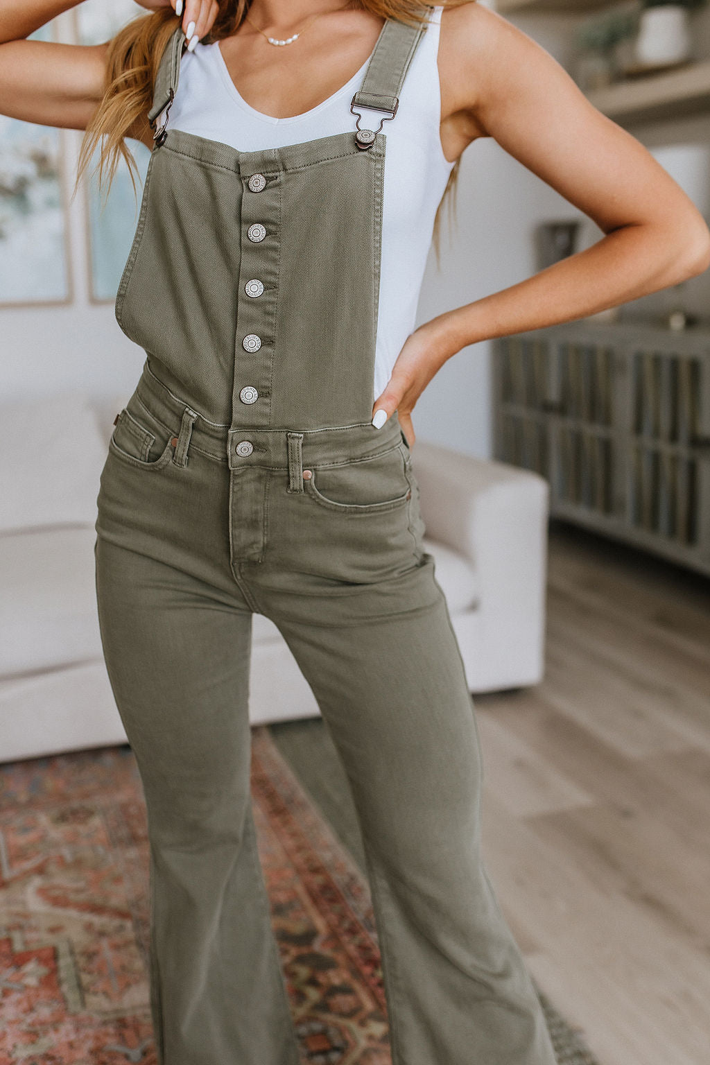 Olivia Control Top Overalls in Olive