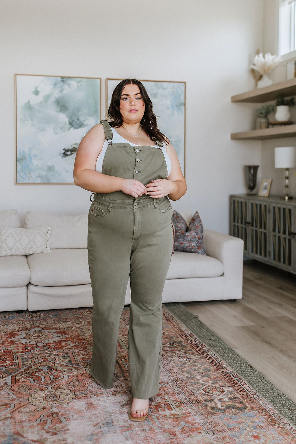 Olivia Control Top Overalls in Olive