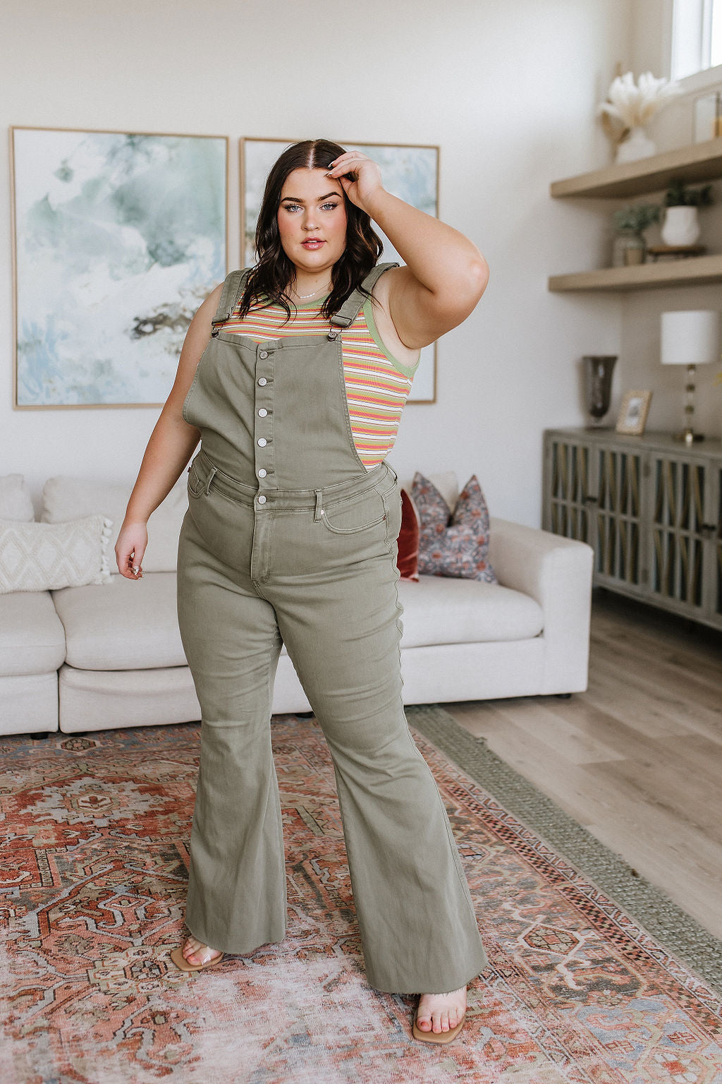 Olivia Control Top Overalls in Olive