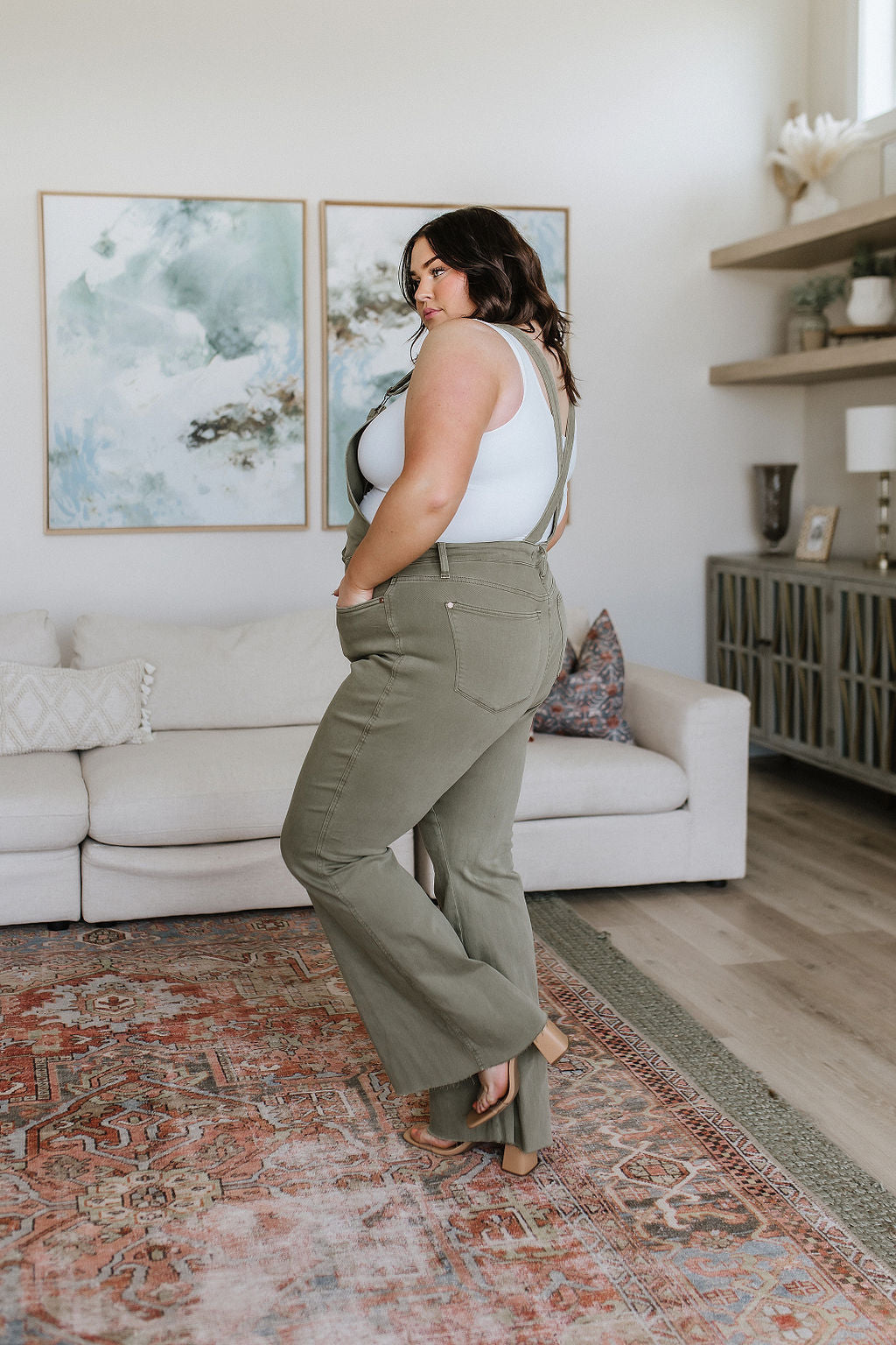 Olivia Control Top Overalls in Olive