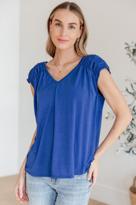 Ruched Cap Sleeve Top in Royal Blue