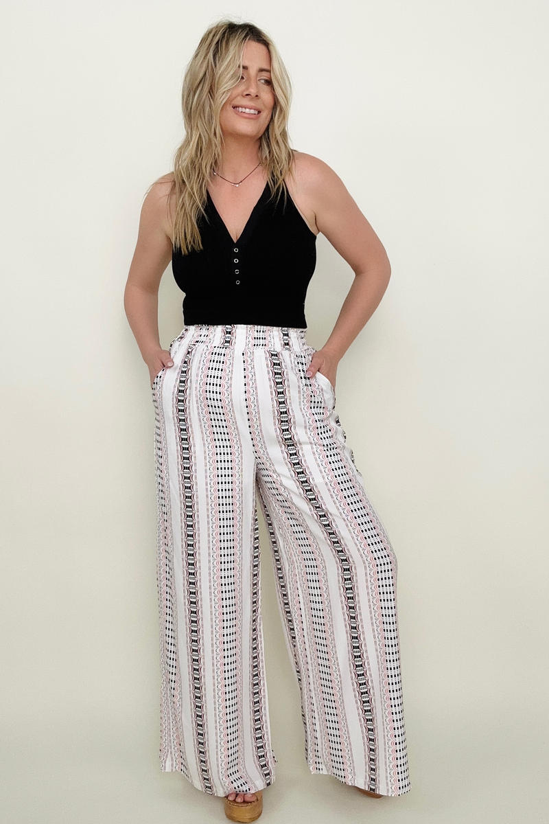 Geo Stripe Smocked Wide Leg Pants