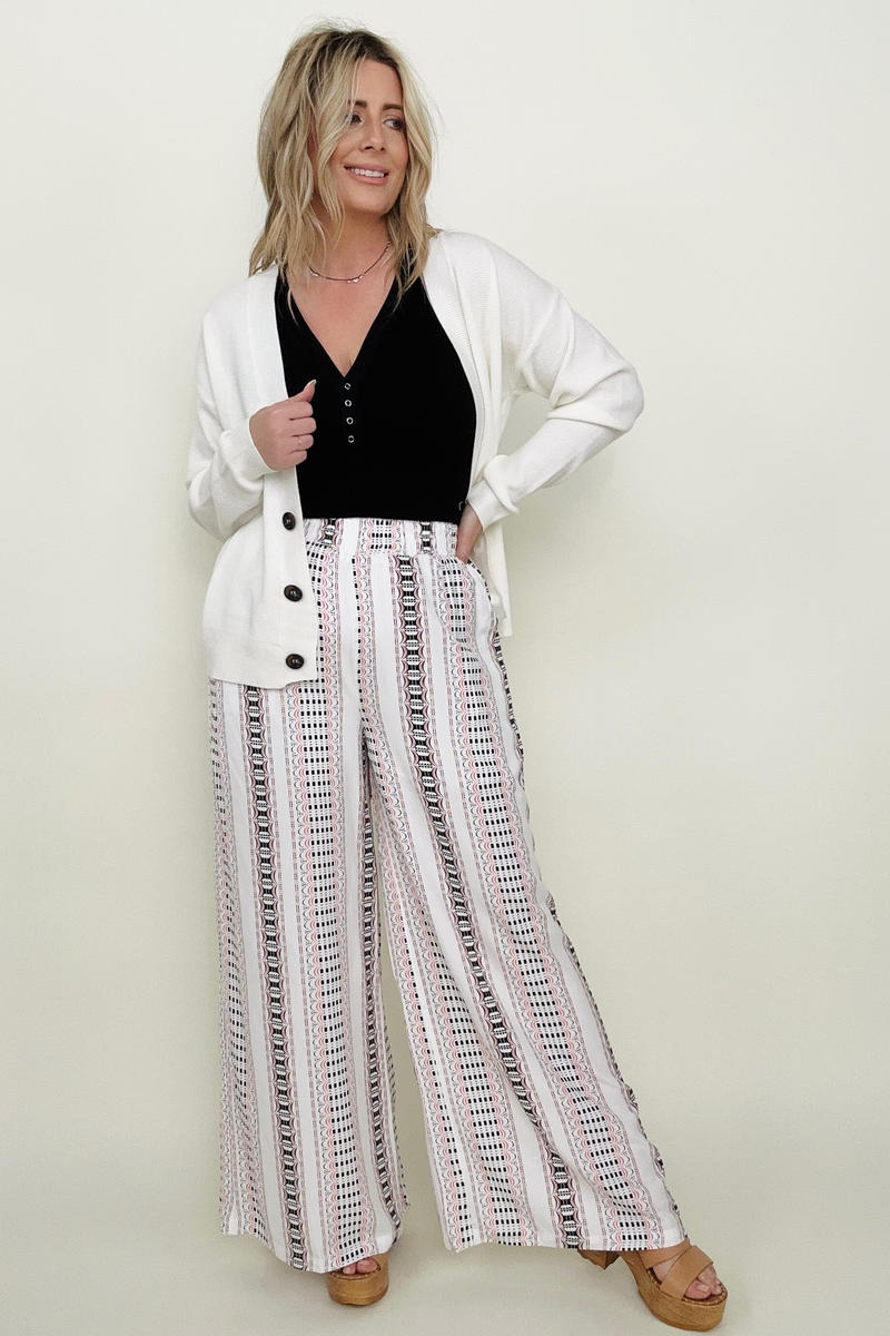 Geo Stripe Smocked Wide Leg Pants