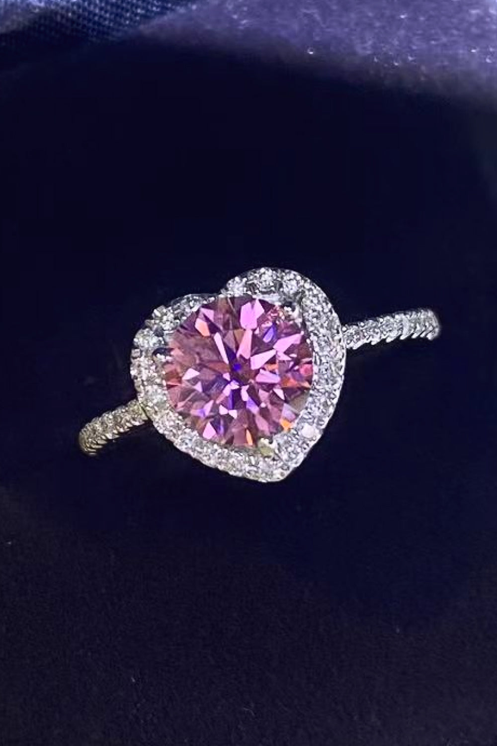 1 Carat Pink Moissanite Heart Ring