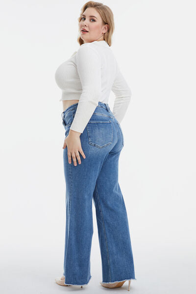 BAYEAS High Waist Button-Fly Raw Hem Wide Leg Jeans