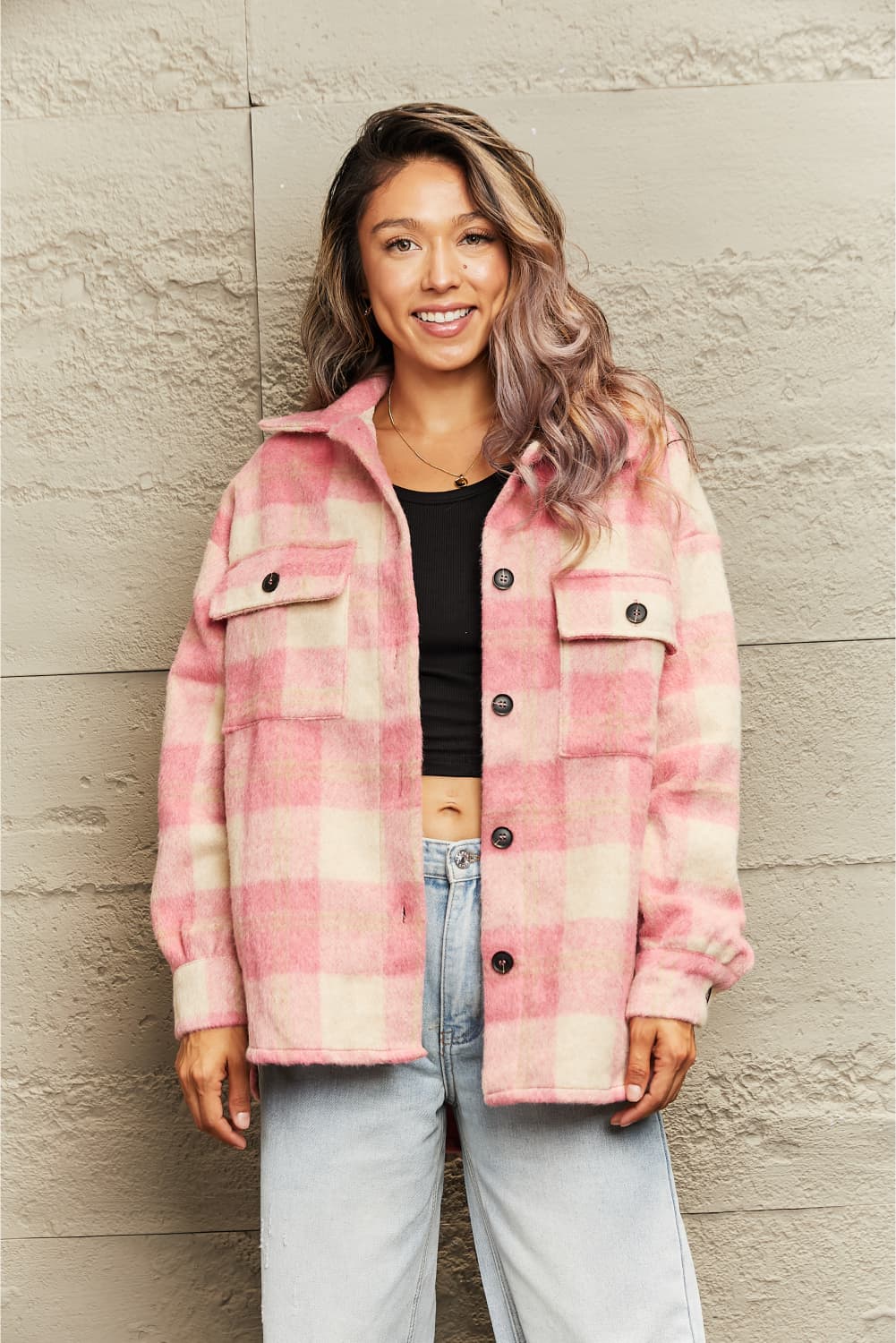 Tabitha Pink Plaid Shacket