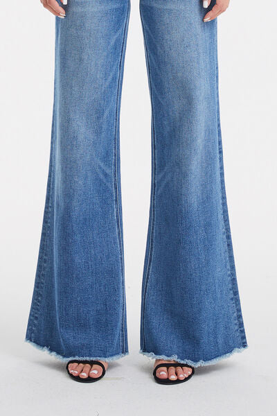 BAYEAS High Waist Button-Fly Raw Hem Wide Leg Jeans