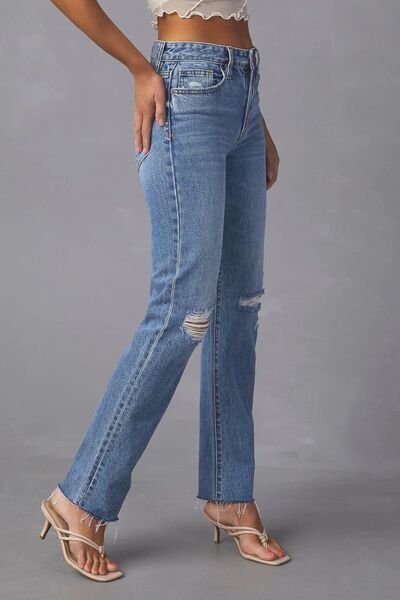 Trendy Envy Distressed Raw Hem Straight Jeans