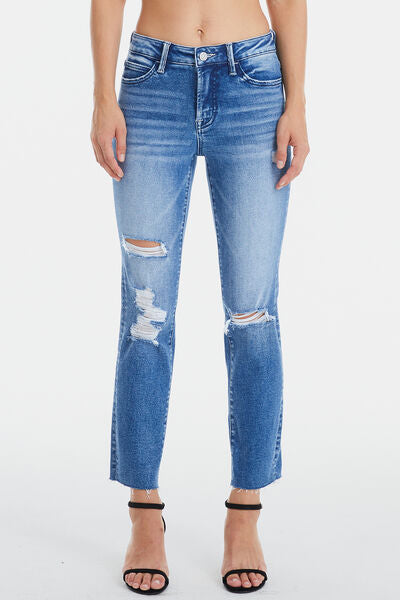 BAYEAS High Waist Distressed Cat's Whiskers Straight Jeans