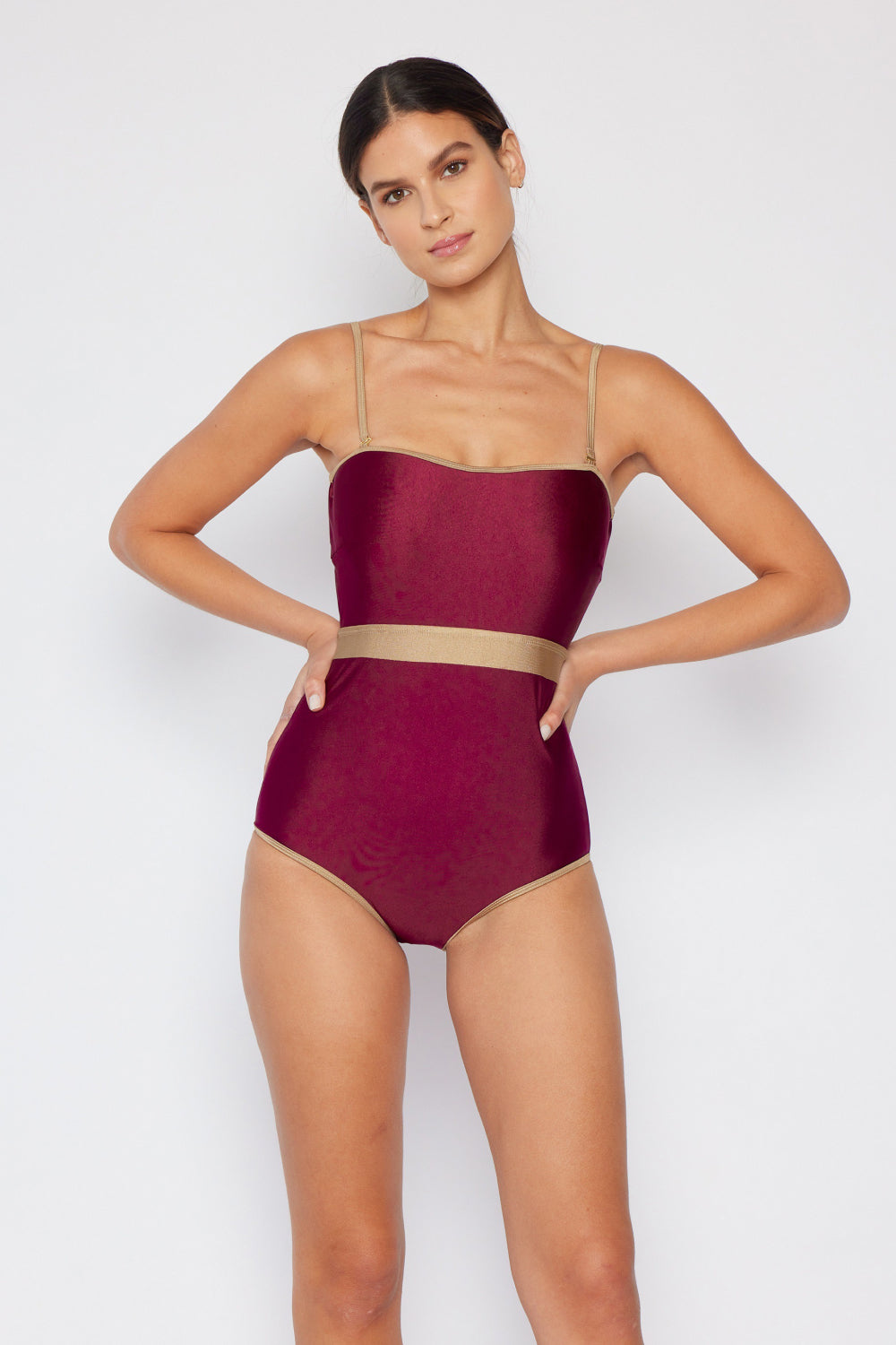 Wave Break Contrast Trim One-Piece Swimsuit in Wine