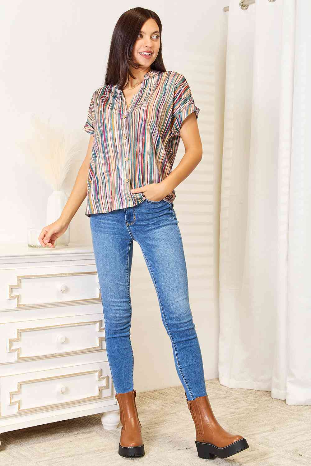 Layla Stripe Notched Neck Top