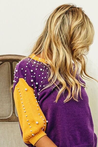 Mardi Gras Pearl Detail Sweater