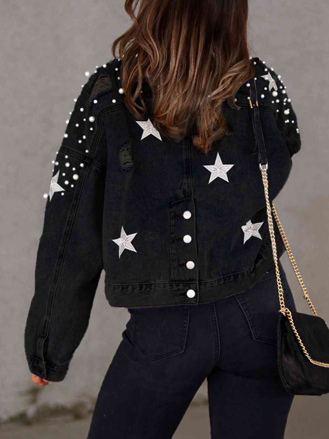 Star Struck Pearl Detail Denim Jacket