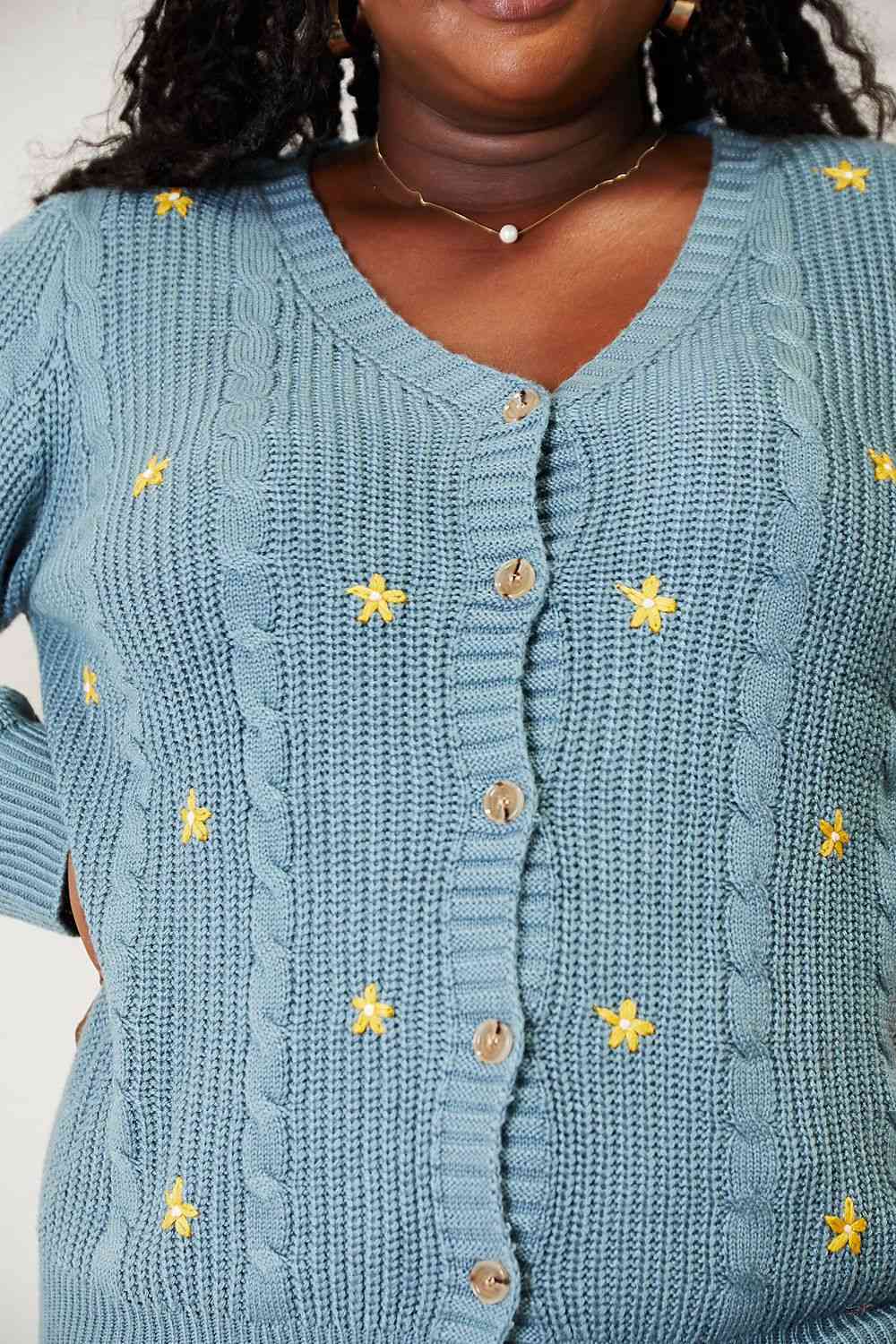 Hey Girl Embroidered Cable Cardigan