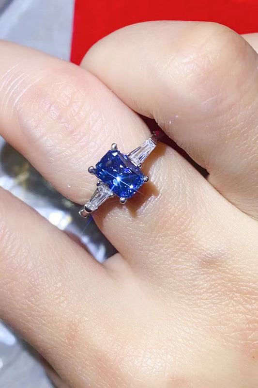 1 Carat Moissanite Rectangle Ring in Blue