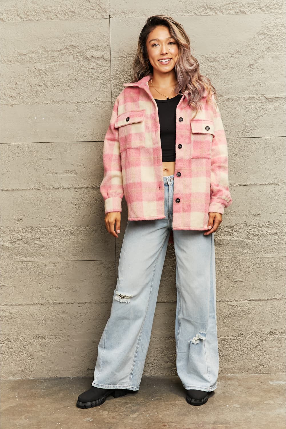 Tabitha Pink Plaid Shacket