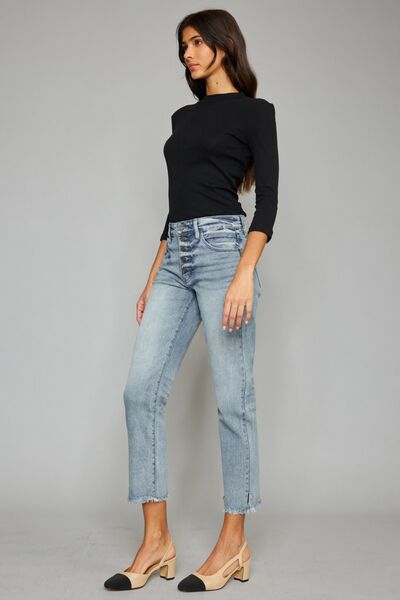 Kancan High Waist Cropped Straight Jeans