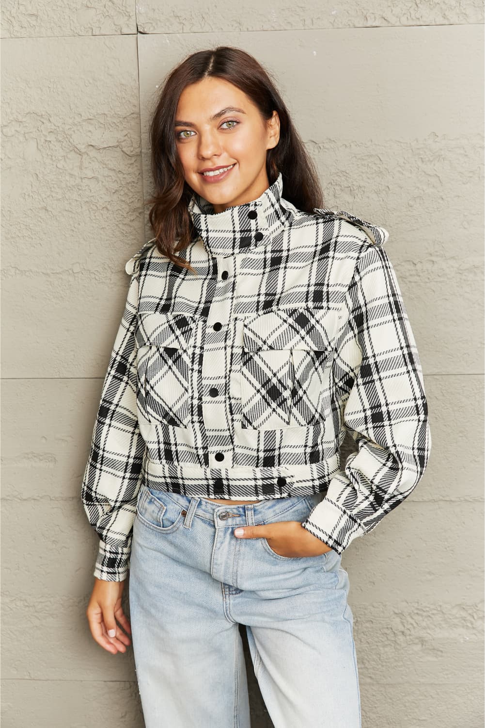 Cool Fall Day Plaid Cropped Shacket