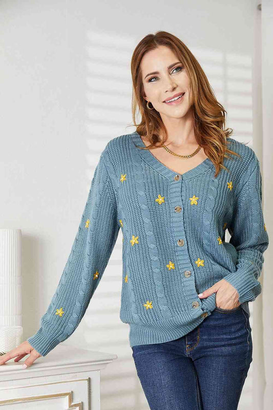 Hey Girl Embroidered Cable Cardigan