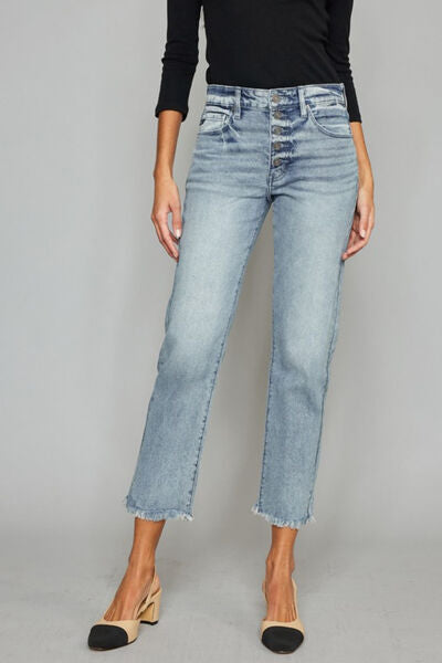 Kancan High Waist Cropped Straight Jeans