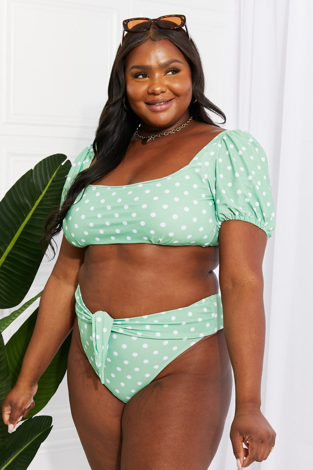 Vacay Ready Puff Sleeve Bikini in Gum Leaf