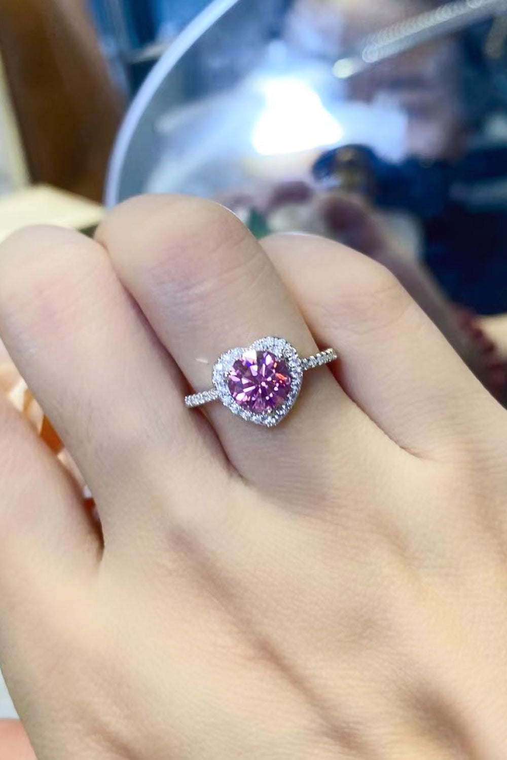 1 Carat Pink Moissanite Heart Ring