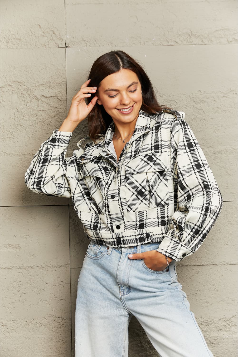 Cool Fall Day Plaid Cropped Shacket