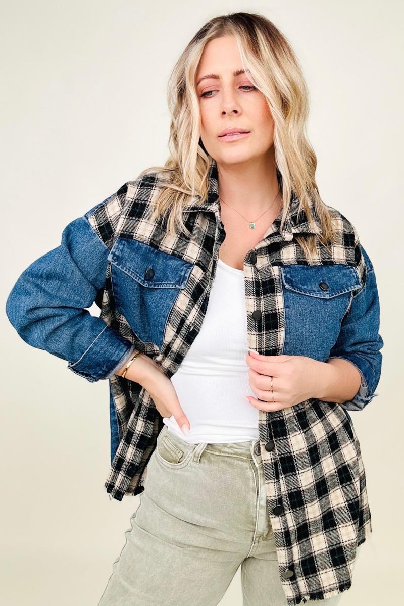 Elizabeth Brushed Plaid Denim Jacket (2 Colors)