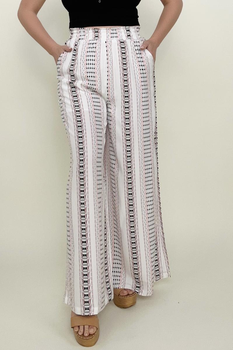 Geo Stripe Smocked Wide Leg Pants