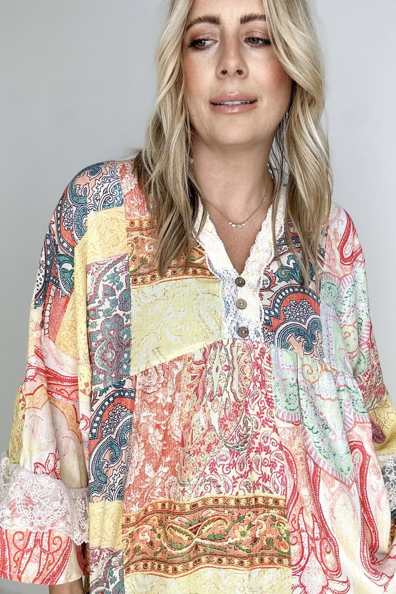 Paisley Patch Work Boho Blouse